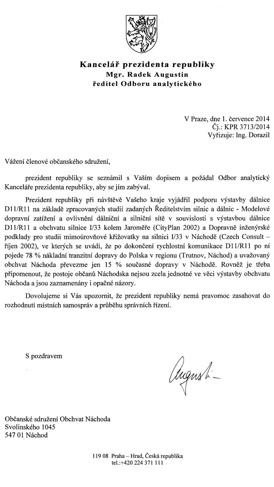 Odpověď prezidenta ČR
